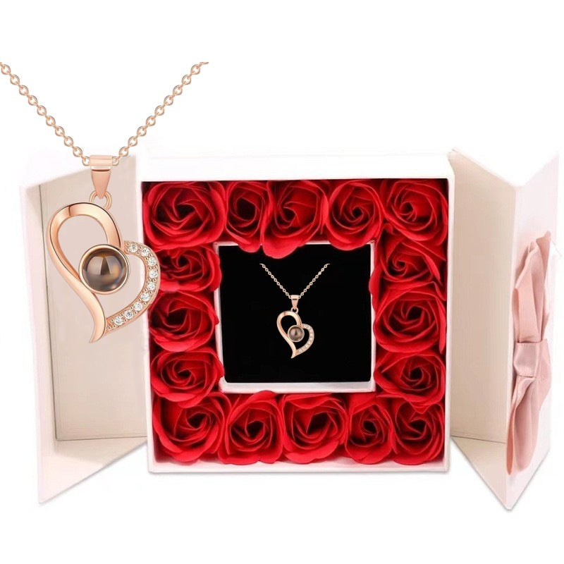 Hot pick 100 languages I love you Projection Necklace Female Superior feeling heart pendant male